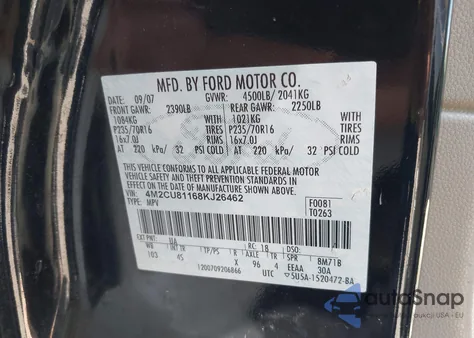 2008 Mercury Mariner V6 из США, поврежденный, VIN 4M2CU81168KJ26462